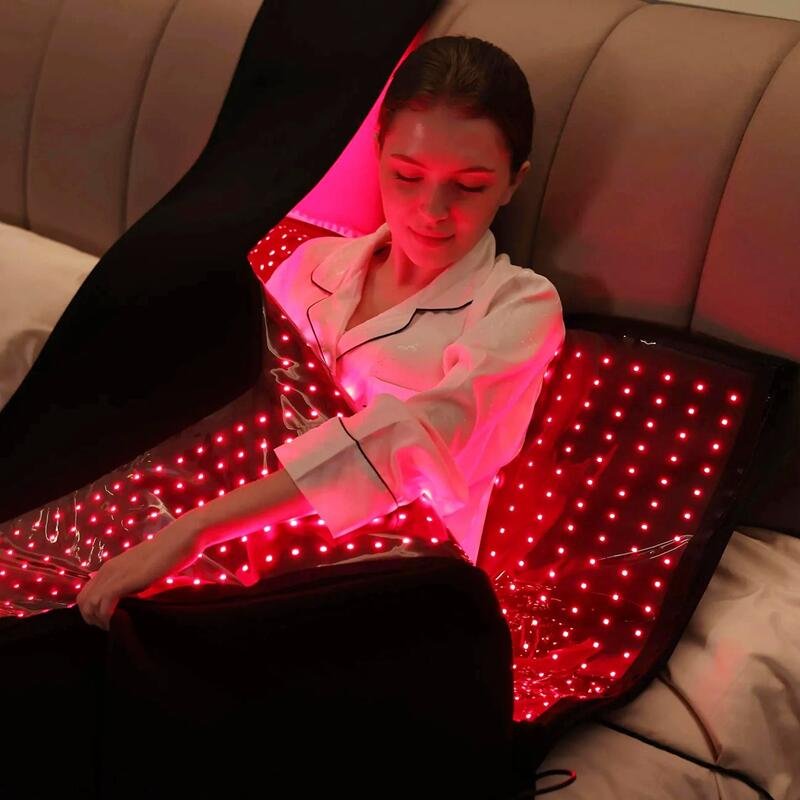 Home skincare setup with red light therapy mask