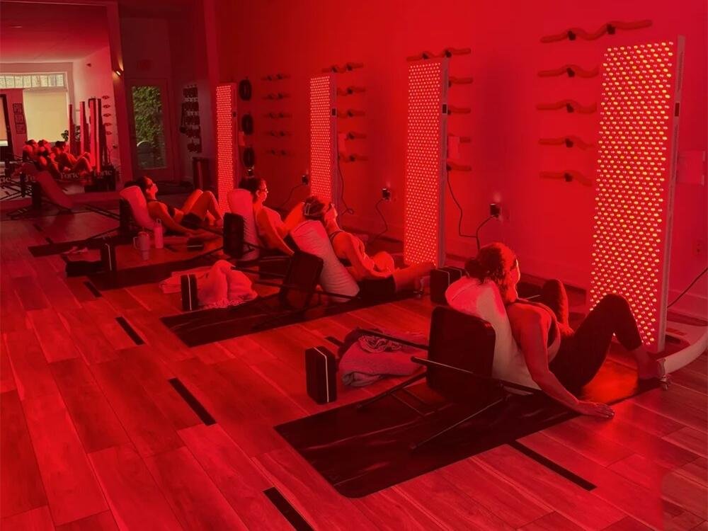 Private treatment room with red light therapy mask