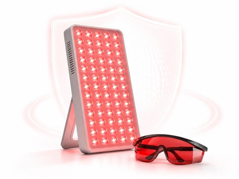 Red light therapy device and goggles