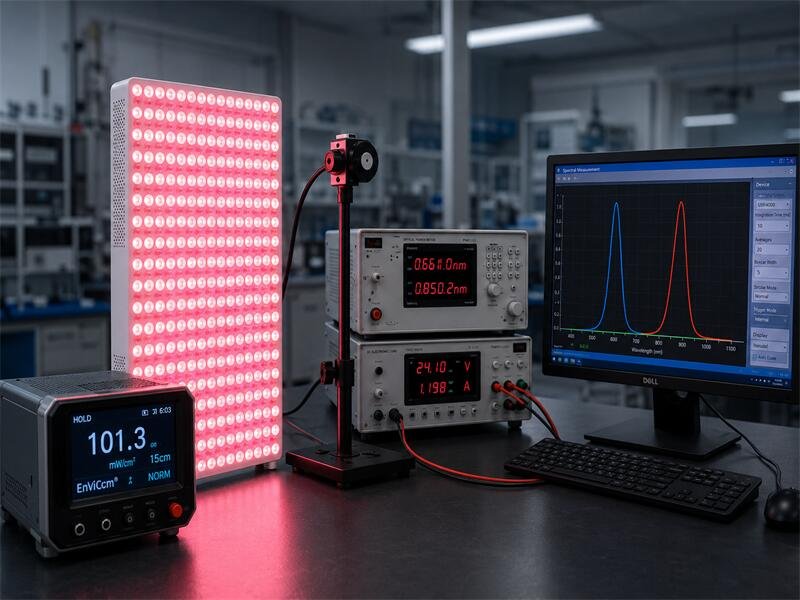 Irradiance measurement and spectral analysis of red light therapy panel