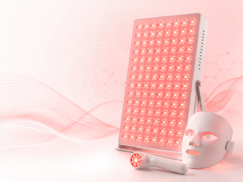 Light therapy device showcasing red and near-infrared LED panel for clinical and wellness applications