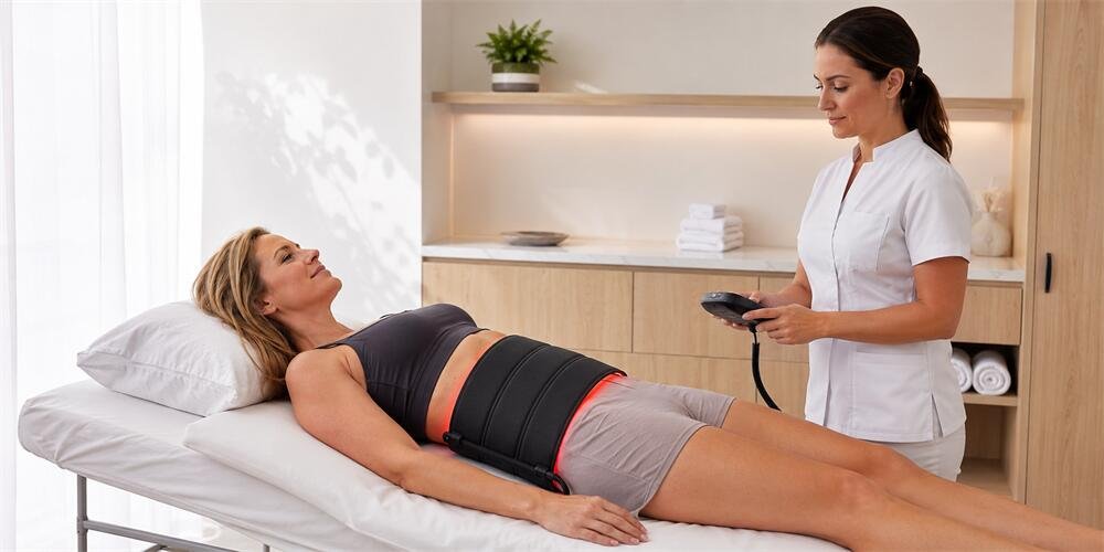 Wellness spa treatment using body wrap light therapy belt