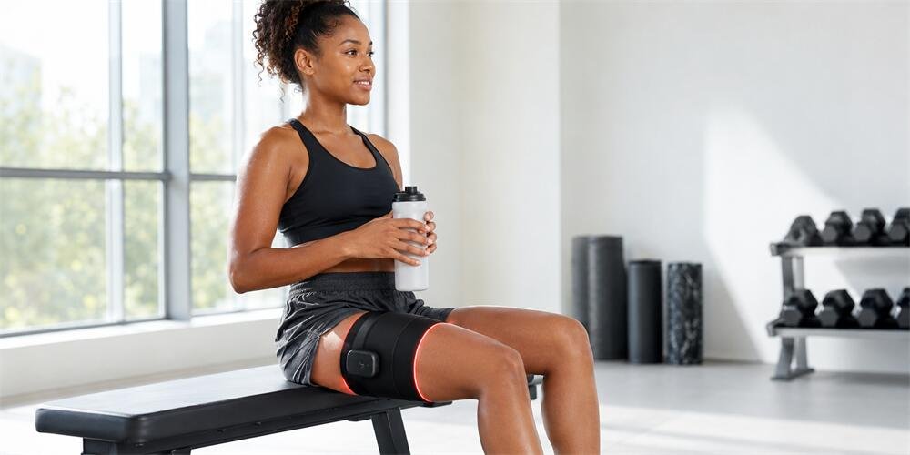 Athlete using red light therapy belt for muscle recovery