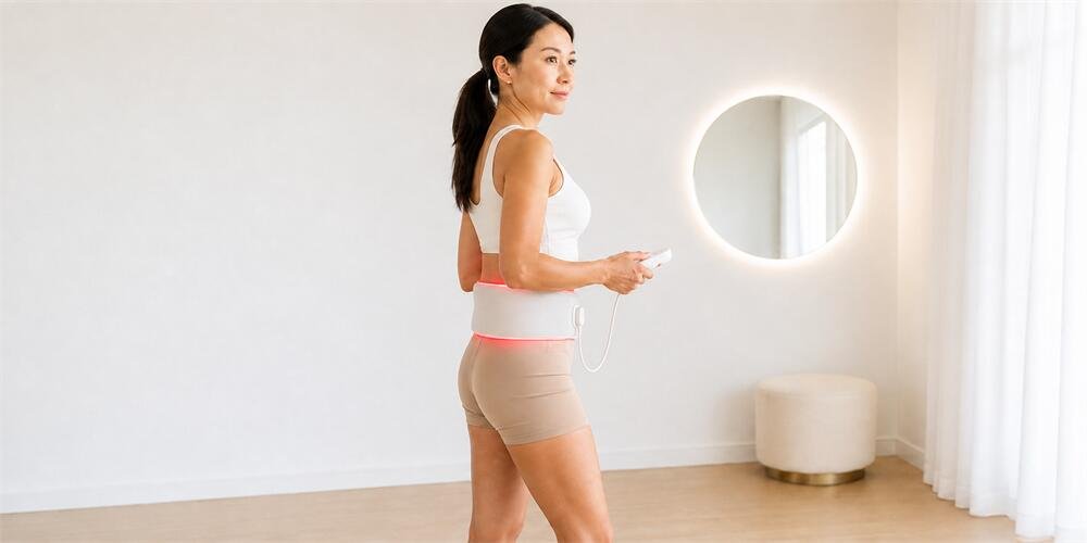 Skin rejuvenation treatment using near infrared light therapy belt on abdomen