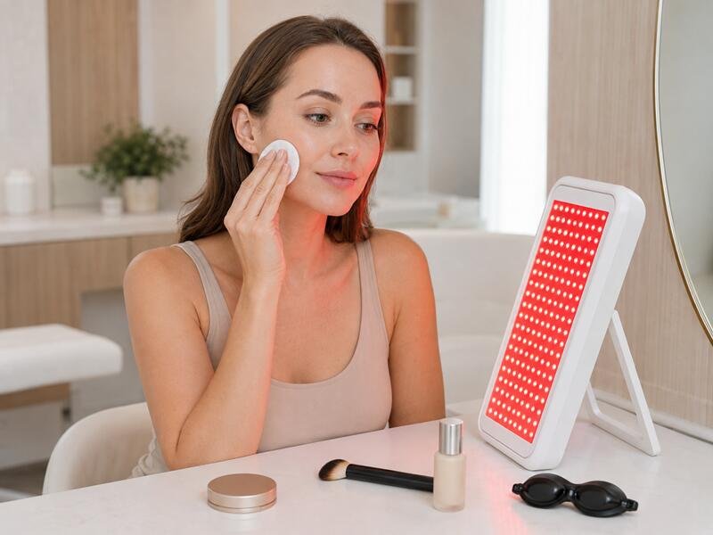 Red light therapy with makeup on