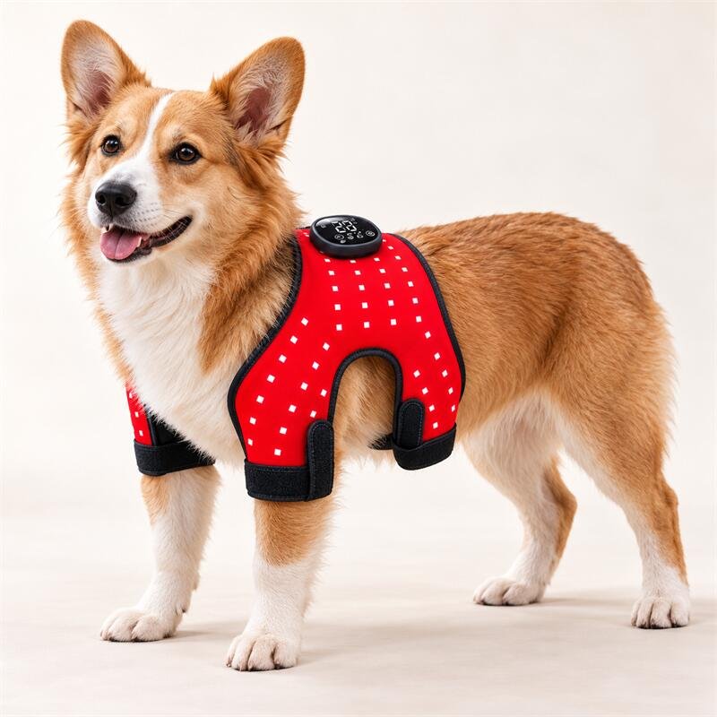 Calm dog in red LED shoulder wrap-5