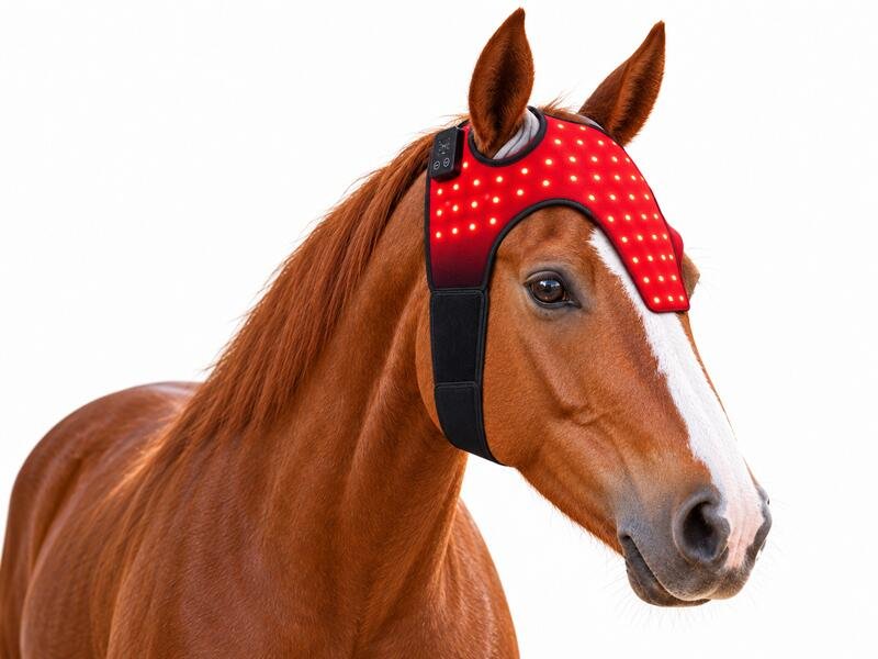 Chestnut Horse Wearing Red Light Therapy Wrap