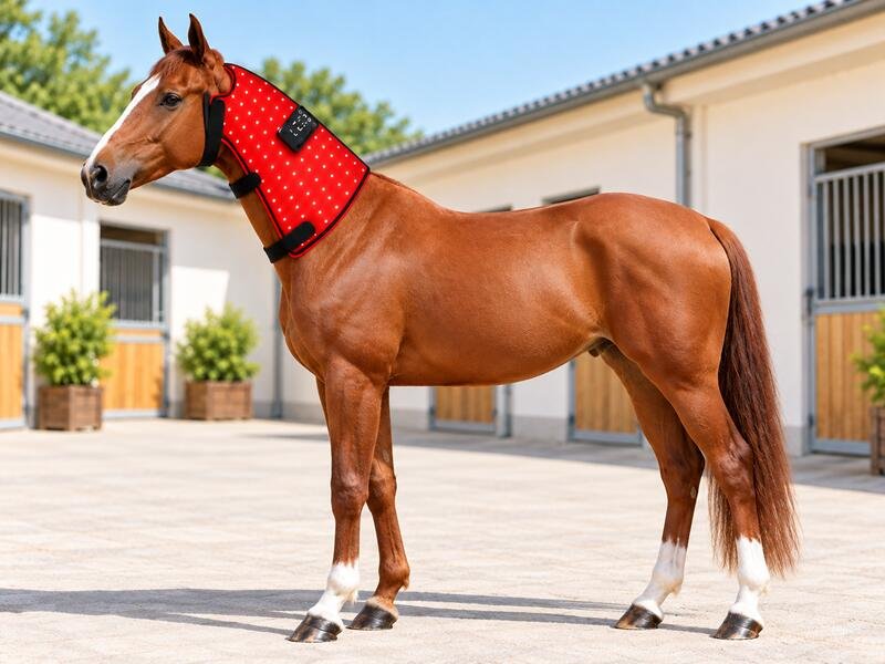 Chestnut Horse in Red Light Therapy Wrap