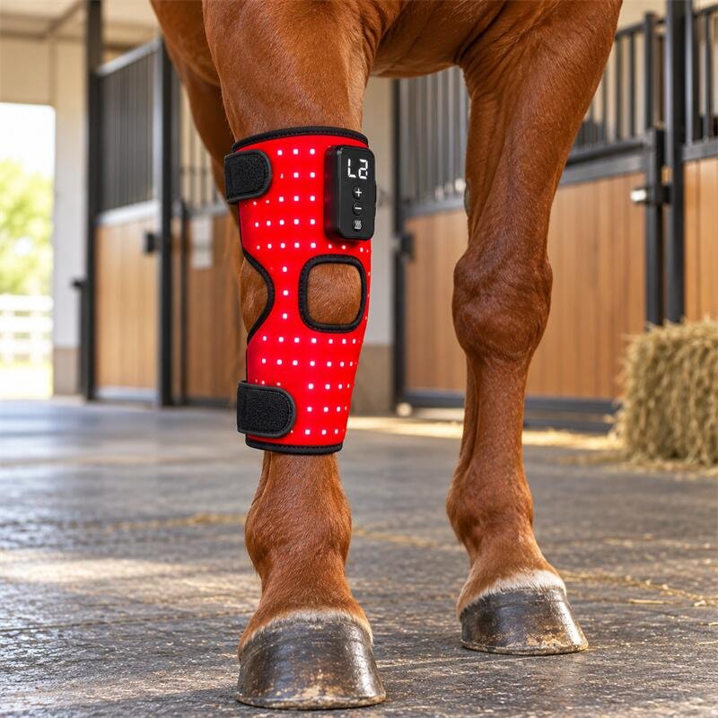 Chestnut Horse with Red Therapy Knee Wrap-4