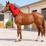 Chestnut horse wearing red light therapy wrap-1