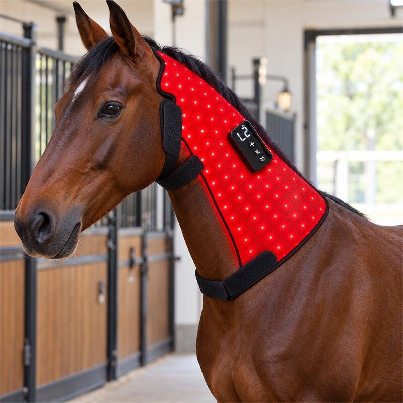 Dark Bay Horse with Red Therapy Wrap-4