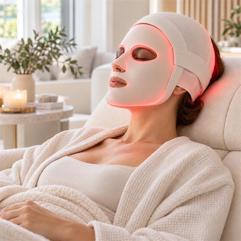 LED face mask device suitable for migraine relief applications