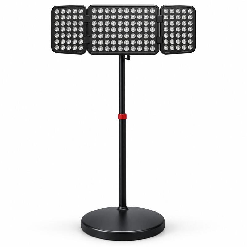 Floor-standing three-panel red light therapy device