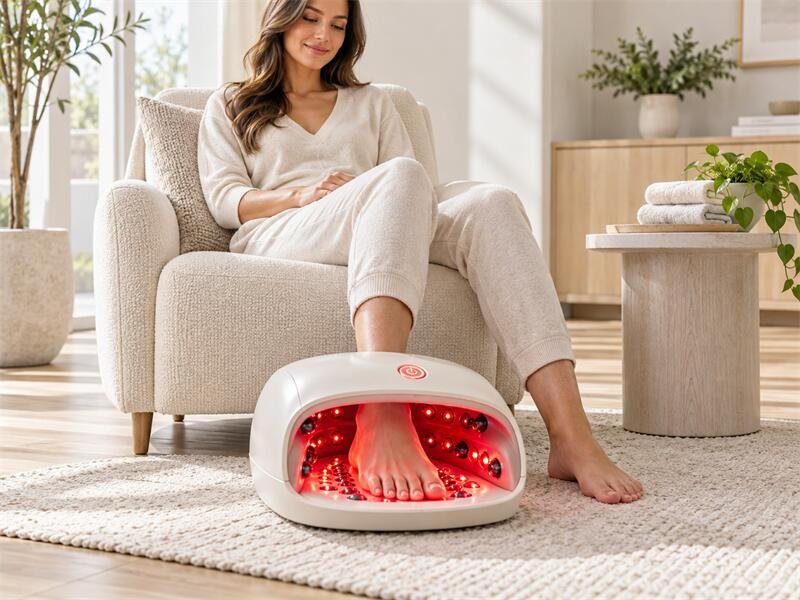 Red light therapy foot device for treating nail and foot fungus