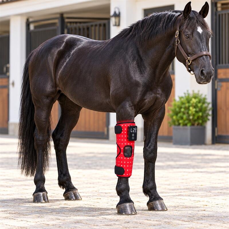 Horse with Red Light Therapy Knee Wrap-2