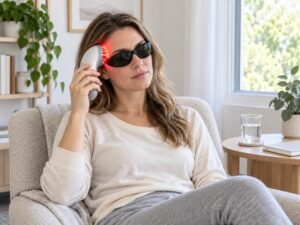 Woman exploring red light wellness